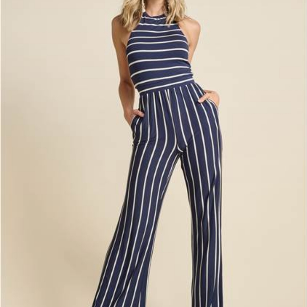Venus Halter Striped Jumpsuit XS